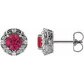 Natural Ruby And 1/10 Ctw Natural Diamond Earrings (Style 87135)