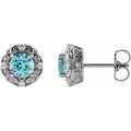 Natural Blue Zircon And 1/6 Ctw Natural Diamond Earrings (Style 87135)