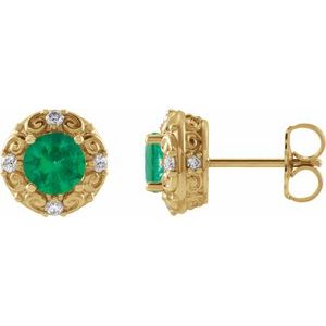 Natural Emerald And 1/4 Ctw Natural Diamond Earrings (Style 87135)