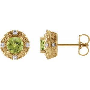 Natural Peridot And 1/4 Ctw Natural Diamond Earrings (Style 87135)
