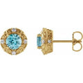 Natural Blue Zircon And 1/4 Ctw Natural Diamond Earrings (Style 87135)