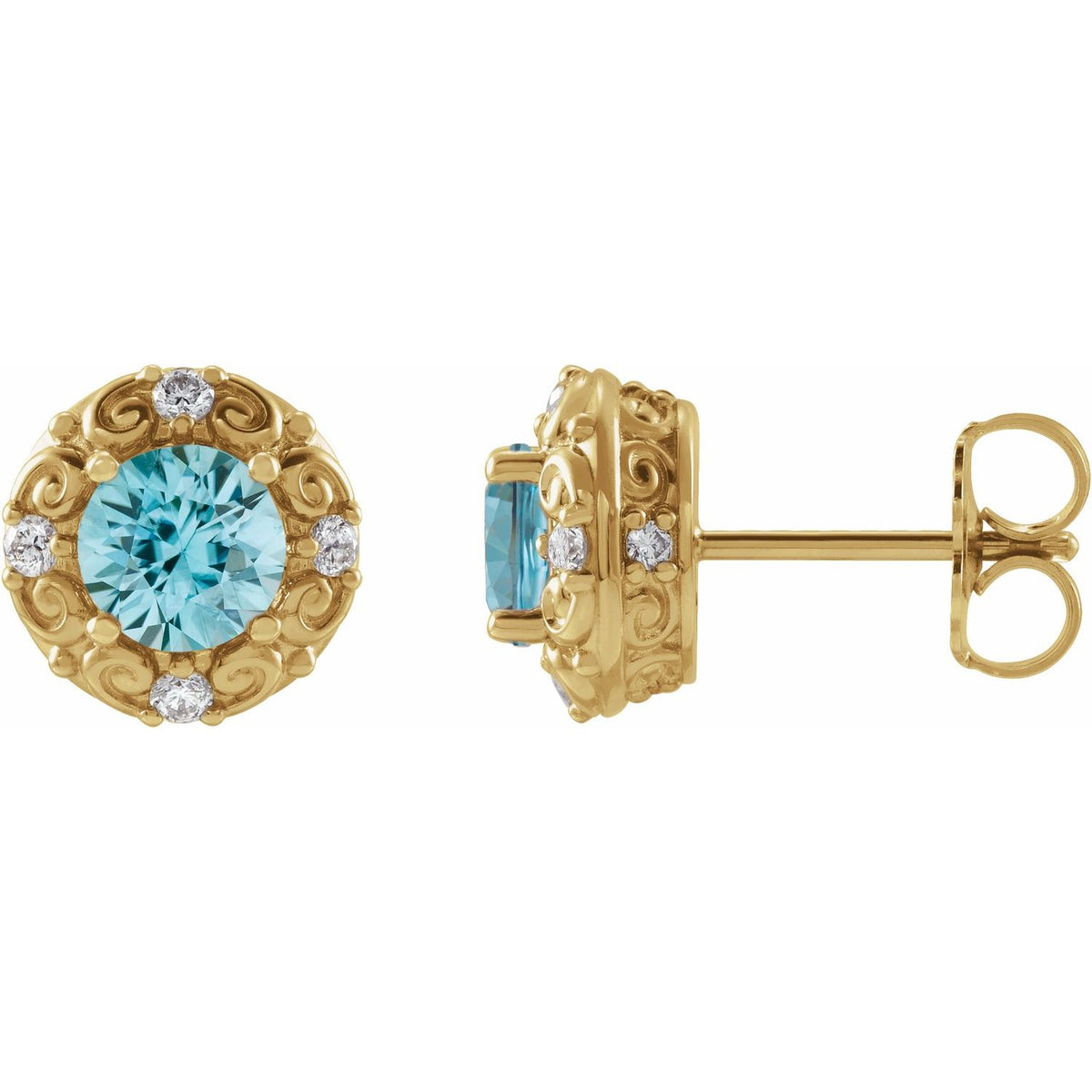 Natural Blue Zircon And 1/4 Ctw Natural Diamond Earrings (Style 87135)