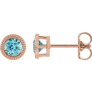 Natural Blue Zircon Bezel-Set Earrings (Style 87236)