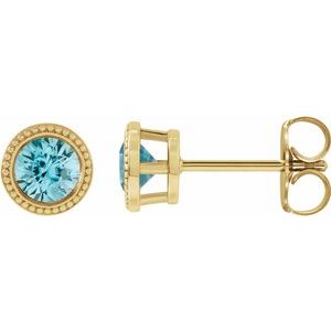 Natural Blue Zircon Bezel-Set Earrings (Style 87236)