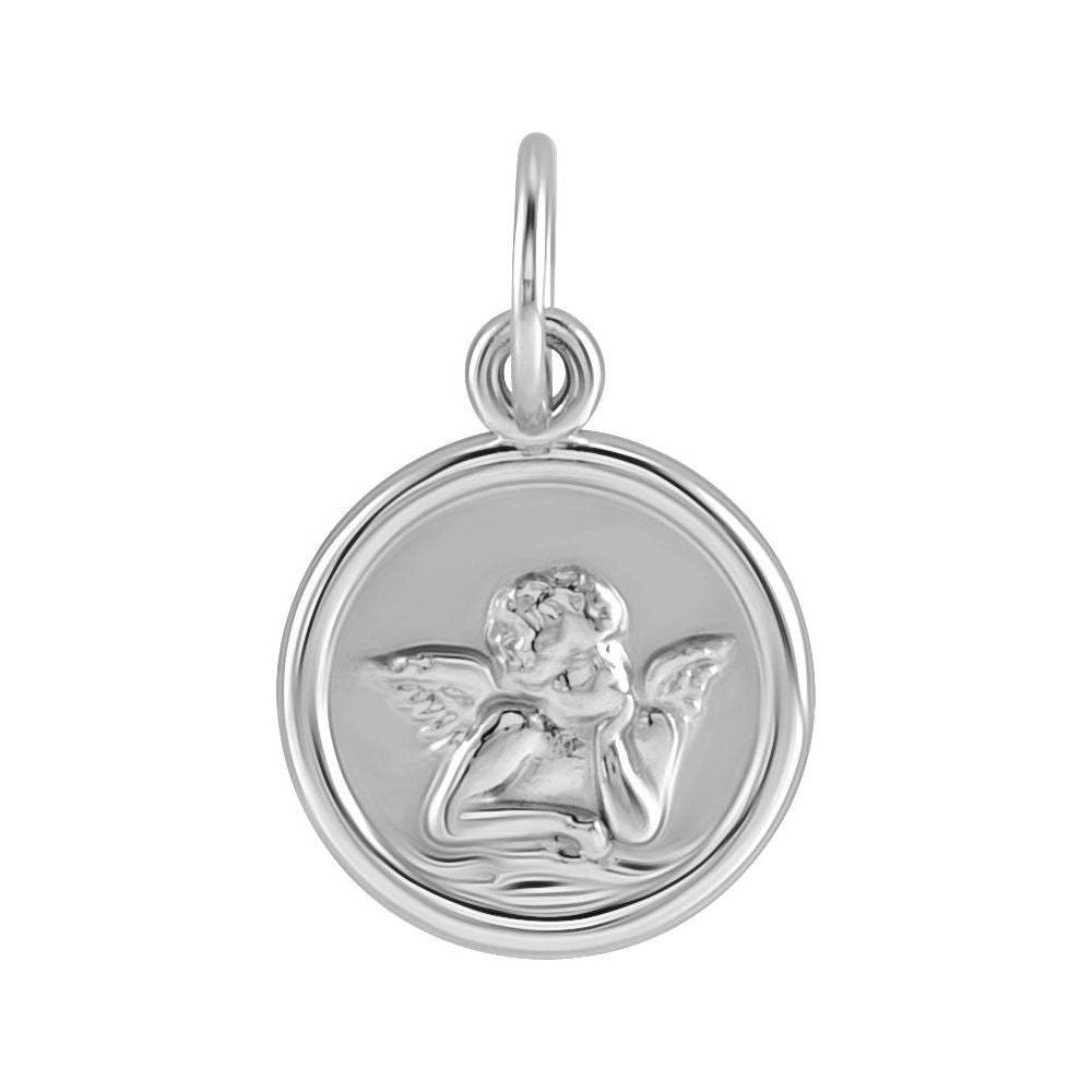 14K White 12 mm Cherub Angel Pendant