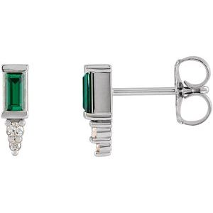 Natural Green Tourmaline And .03 Ctw Natural Diamond Bar Earrings (Style 87523)