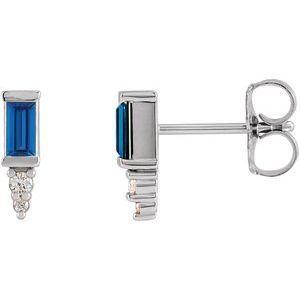 Natural Blue Sapphire And .03 Ctw Natural Diamond Bar Earrings (Style 87523)