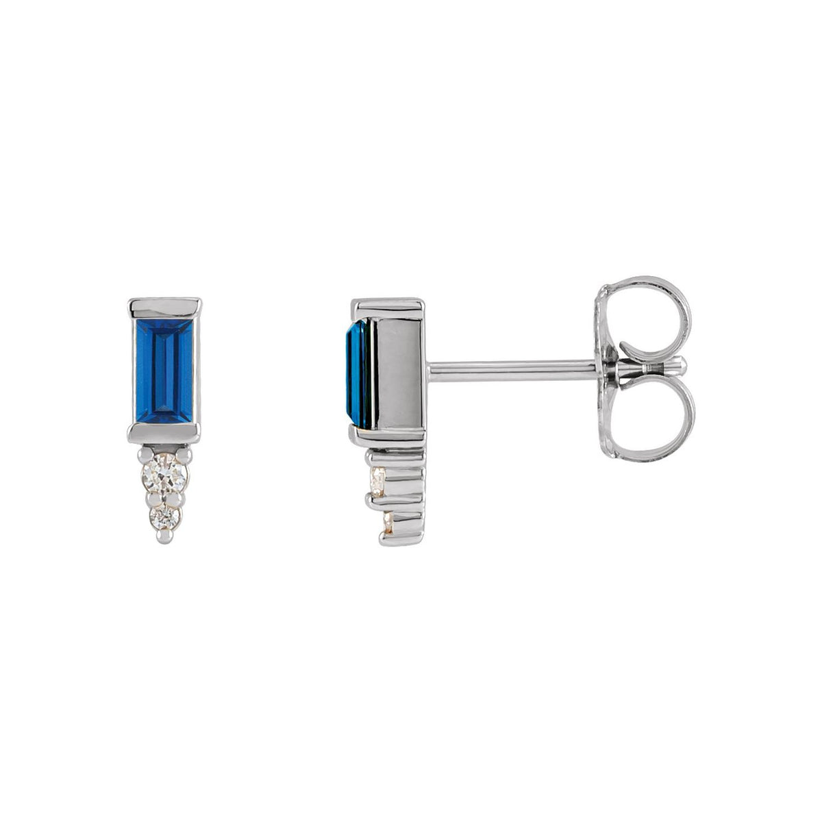Natural Blue Sapphire And .03 Ctw Natural Diamond Bar Earrings (Style 87523)