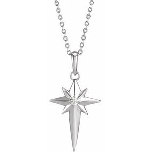 .03 Ctw Natural Diamond Star Cross Necklace (Style R42404)
