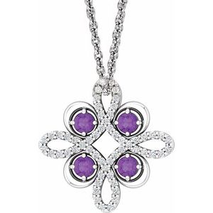 Natural Amethyst And 1/6 Ctw Natural Diamond Necklace (Style 86368)