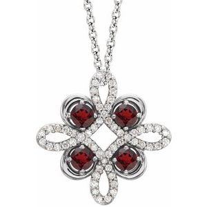 Natural Mozambique Garnet And 1/6 Ctw Natural Diamond Necklace (Style 86368)
