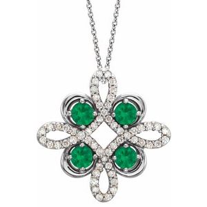 Natural Emerald And 1/6 Ctw Natural Diamond Necklace (Style 86368)
