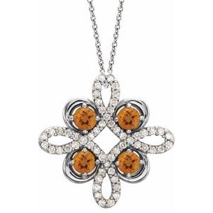 Natural Citrine And 1/8 Ctw Natural Diamond Necklace (Style 86368)