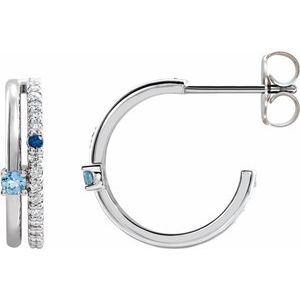 Multi-Gemstone And 1/5 Ctw Natural Diamond Hoop Earrings (Style 87445)