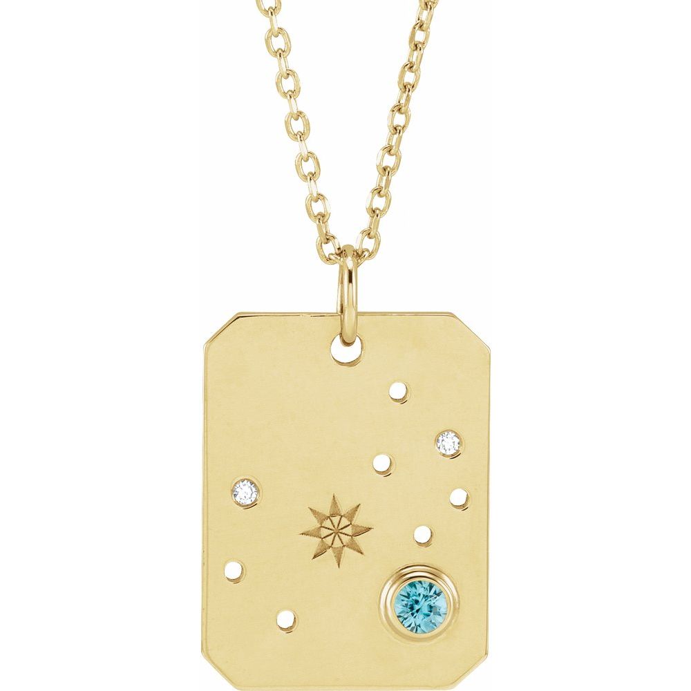 14K Yellow Gold Natural Blue Zircon & .01 CTW Natural Diamond Scorpio Constellation 16-18" Necklace