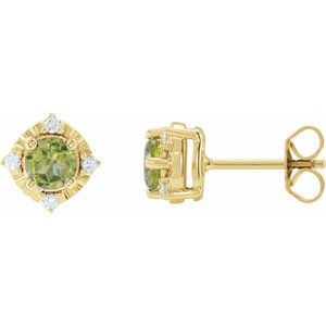 Natural Peridot And .08 Ctw Natural Diamond Earrings (Style 653713)