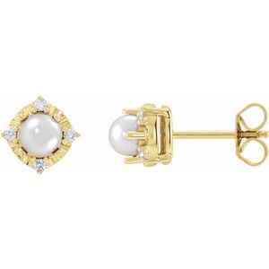 Freshwater Cultured Pearl And .08 Ctw Natural Diamond Earrings (Style 653713)
