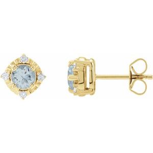 Aquamarine And .08 Ctw Natural Diamond Earrings (Style 653713)