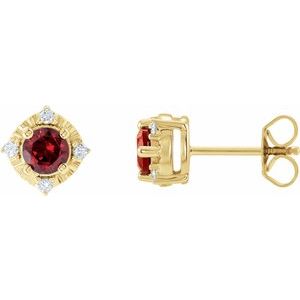 Natural Mozambique Garnet And .08 Ctw Natural Diamond Earrings (Style 653713)