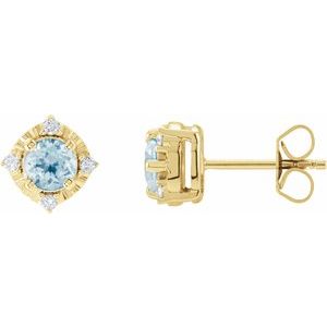 Natural Sky Blue Topaz And .08 Ctw Natural Diamond Earrings (Style 653713)
