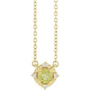 Natural Peridot And .04 Ctw Natural Diamond Necklace (Style 653714)