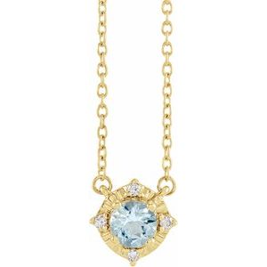 Aquamarine And .04 Ctw Natural Diamond Necklace (Style 653714)