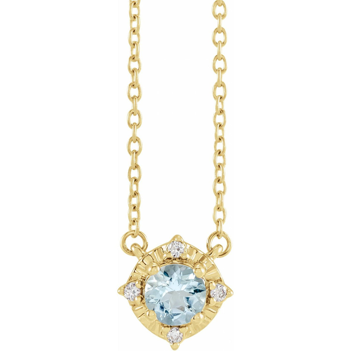 Aquamarine And .04 Ctw Natural Diamond Necklace (Style 653714)