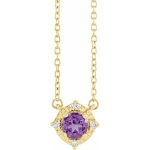 Natural Amethyst And .04 Ctw Natural Diamond Necklace (Style 653714)