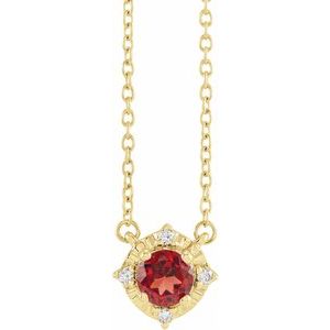 Natural Mozambique Garnet And .04 Ctw Natural Diamond Necklace (Style 653714)