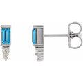 Natural Swiss Blue Topaz And .03 Ctw Natural Diamond Bar Earrings (Style 87523)