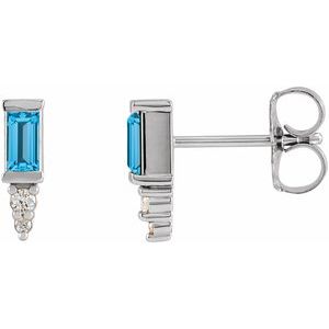 Natural Swiss Blue Topaz And .03 Ctw Natural Diamond Bar Earrings (Style 87523)
