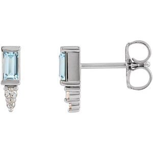 Natural Sky Blue Topaz And .03 Ctw Natural Diamond Bar Earrings (Style 87523)