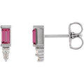 Natural Pink Tourmaline And .03 Ctw Natural Diamond Bar Earrings (Style 87523)