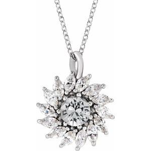 Natural White Sapphire And 5/8 Ctw Natural Diamond Halo-Style Necklace (Style 87232)