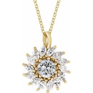 Natural White Sapphire And 5/8 Ctw Natural Diamond Halo-Style Necklace (Style 87232)