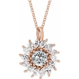 Natural White Sapphire And 5/8 Ctw Natural Diamond Halo-Style Necklace (Style 87232)