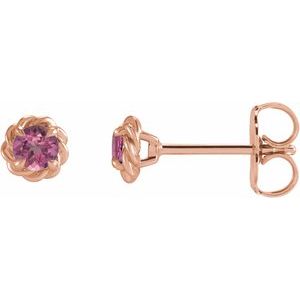 Natural Pink Tourmaline Claw-Prong Rope Earrings (Style 87550)