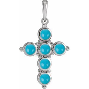 Natural Turquoise Cabochon Cross Pendant (Style R42394)