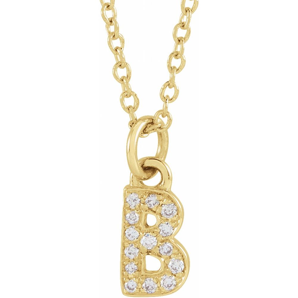 14K Yellow Gold .05 CTW Natural Diamond Petite Initial B 16-18" Necklace