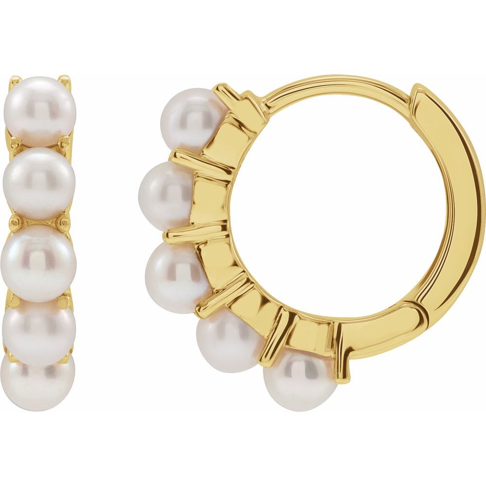 14K Yellow Gold Cultured White Freshwater Pearl 14 mm Huggie Hoop Earrings