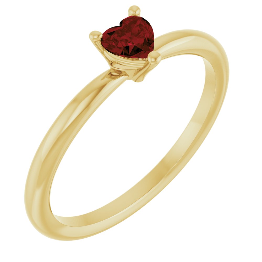 Essentials 14K Yellow Gold Natural Mozambique Garnet Heart Solitaire Ring