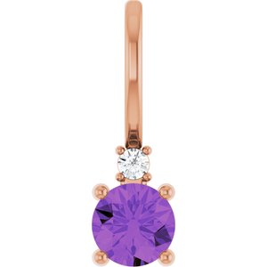 Natural Amethyst And .015 Ct Natural Diamond Charm/Pendant (Style 88002)