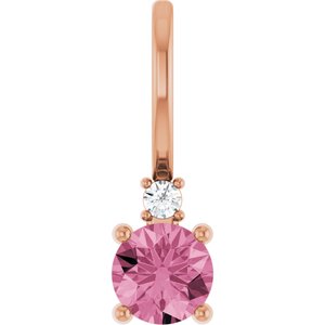 Natural Pink Tourmaline And .015 Ct Natural Diamond Charm/Pendant (Style 88002)