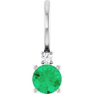 Natural Emerald And .015 Ct Natural Diamond Charm/Pendant (Style 88002)