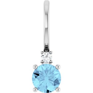 Natural Aquamarine And .015 Ct Natural Diamond Charm/Pendant (Style 88002)