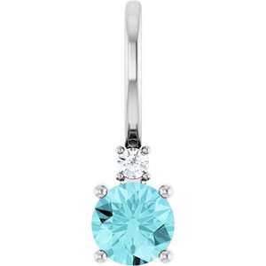 Natural Blue Zircon And .015 Ct Natural Diamond Charm/Pendant (Style 88002)