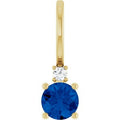 Natural Blue Sapphire And .015 Ct Natural Diamond Charm/Pendant (Style 88002)