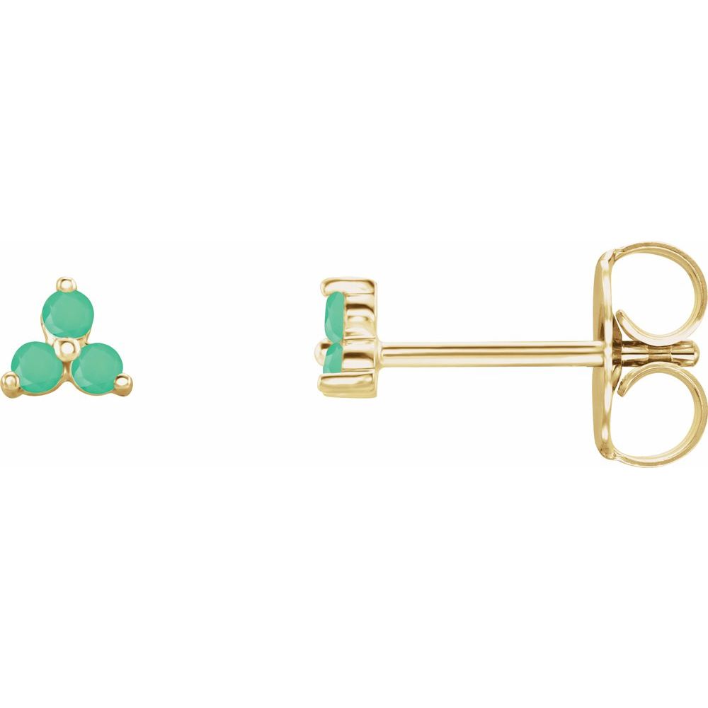 14K Yellow Gold Natural Chrysoprase Three Stone Earrings
