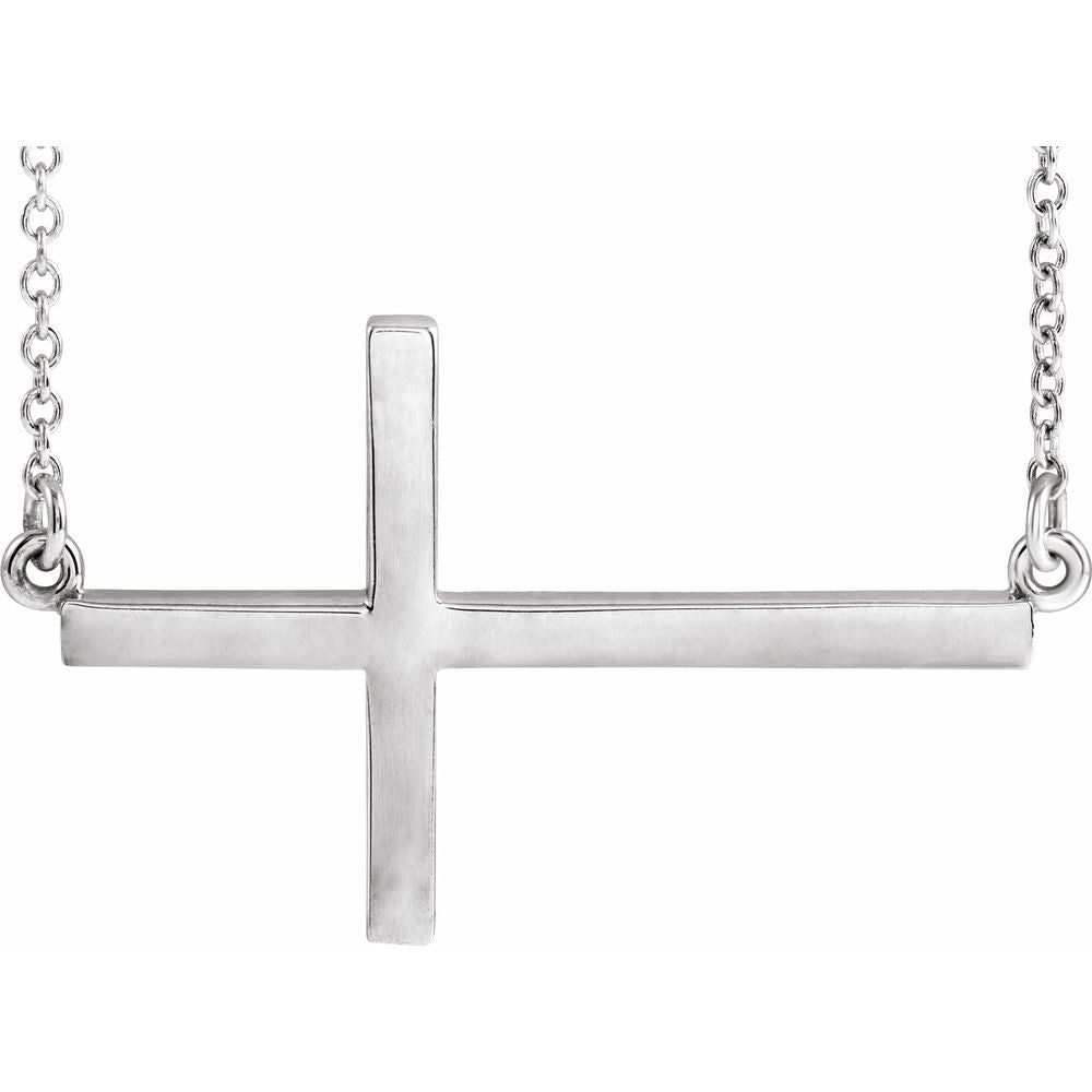 14K White 28x16.2 mm Sideways Cross 16-18" Necklace