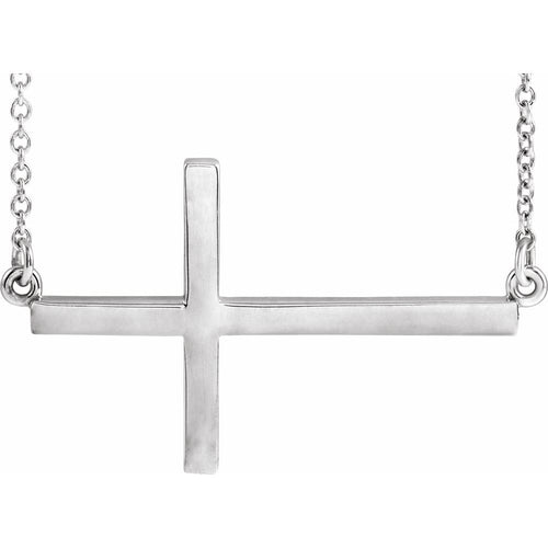 14K White 28x16.2 mm Sideways Cross 16-18" Necklace